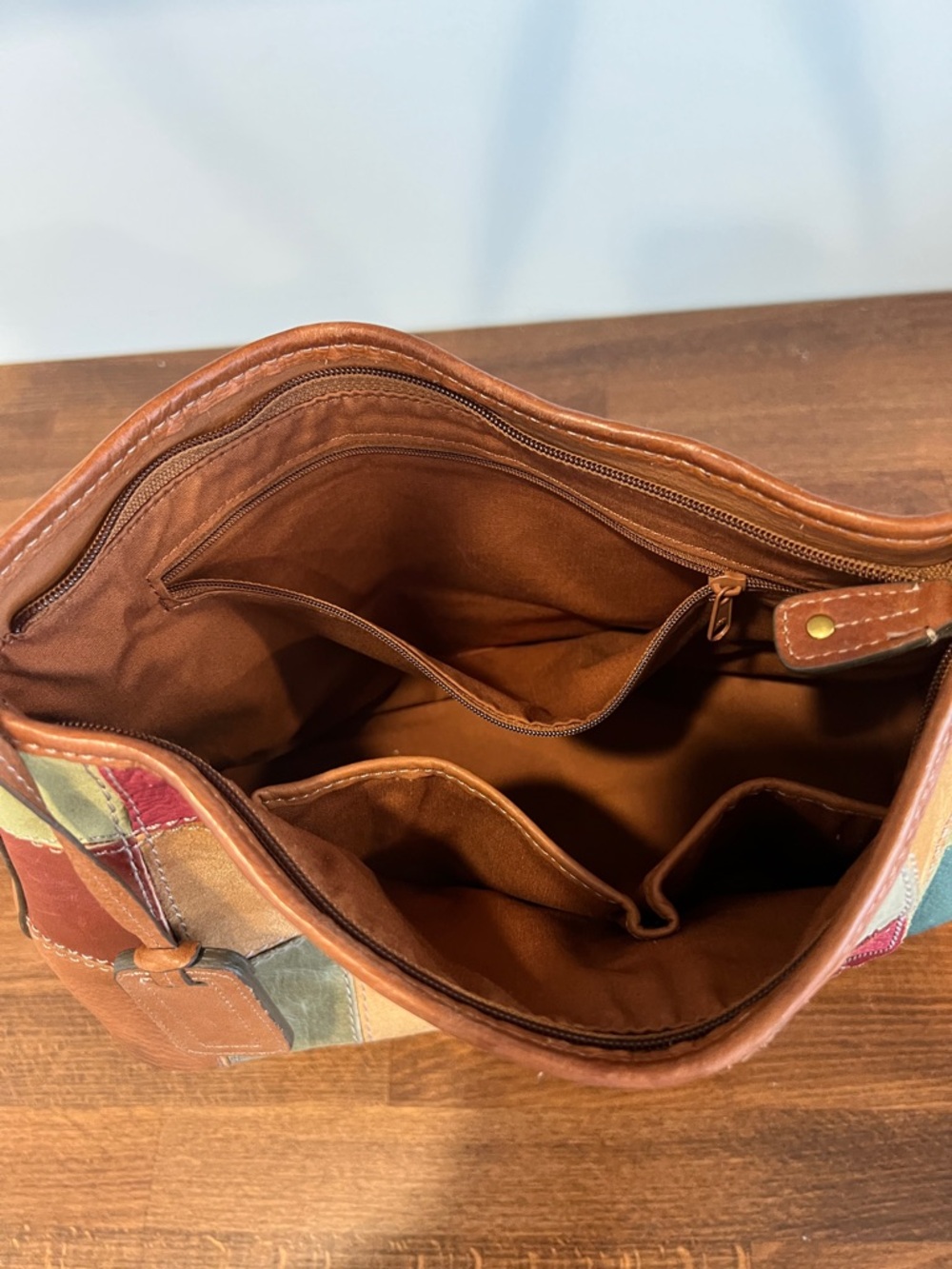 Vintage Fossil Multicolor Patchwork Leather Shoulder Bag - Tan, Green & Red - Picture 7 of 7